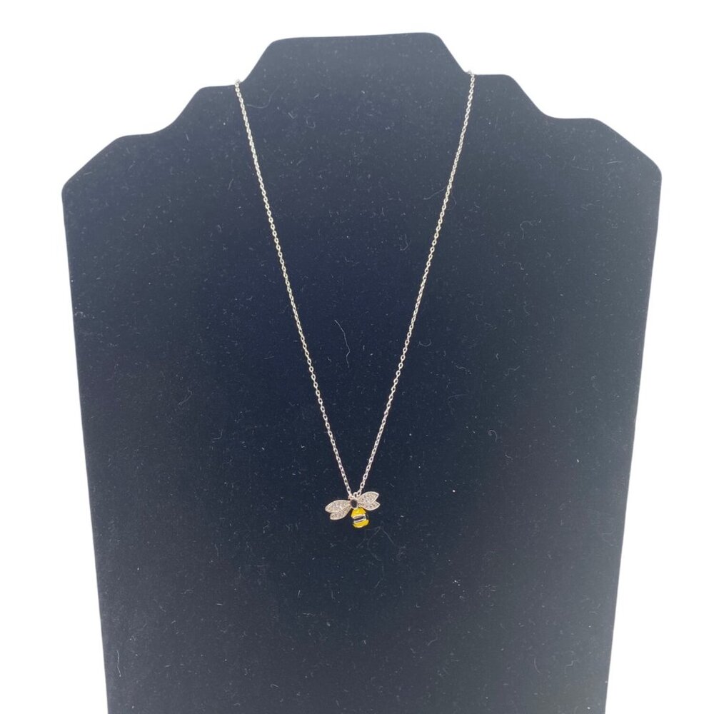 3D Bee Pendant Necklace Silver Tone Adjustable Chain Cupronickel Modern Design